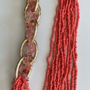Coral Beaded Necklace with Quartz and Gold Accents